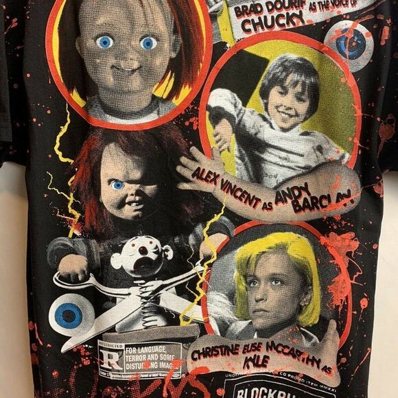 Childs Play Chucky Backstock All Over Print Shirt Sz L AOP Horror Double-Sided - Picture 5 of 7